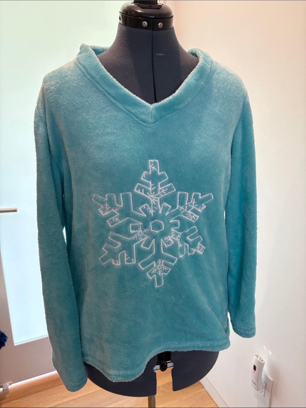 Just Love Teal Plush V-Neck Pajama Set with Snowflake Embroidery